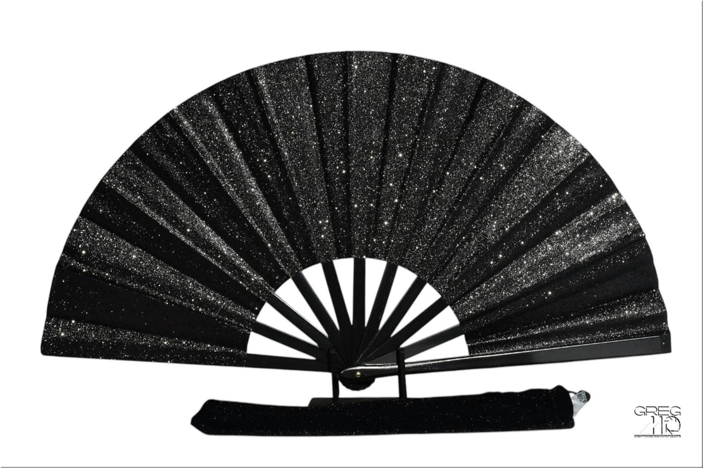 Black Glitter Clack Fan: Large Folding Hand Fan for Line Dancing