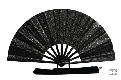Black Glitter Clack Fan: Large Folding Hand Fan for Line Dancing