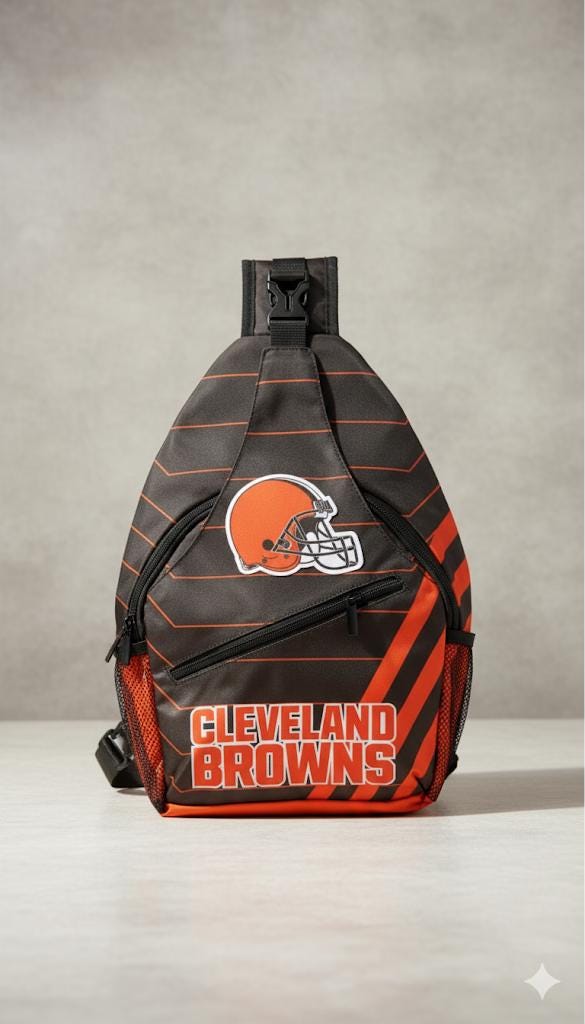 Cleveland Browns Shoulder Bag with Logo - Brown and Orange Crossbody Sling Backpack for NFL Game Day, Tailgating and Travel