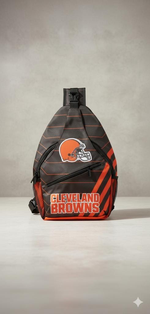 Cleveland Browns Shoulder Bag with Logo - Brown and Orange Crossbody Sling Backpack for NFL Game Day, Tailgating and Travel