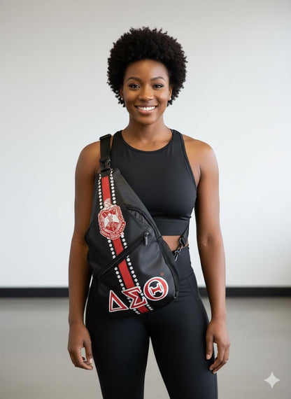 Delta Sigma Theta cross body, Greek sorority crossbody backpack with secure zipper pockets, stylish DST travel shoulder bag