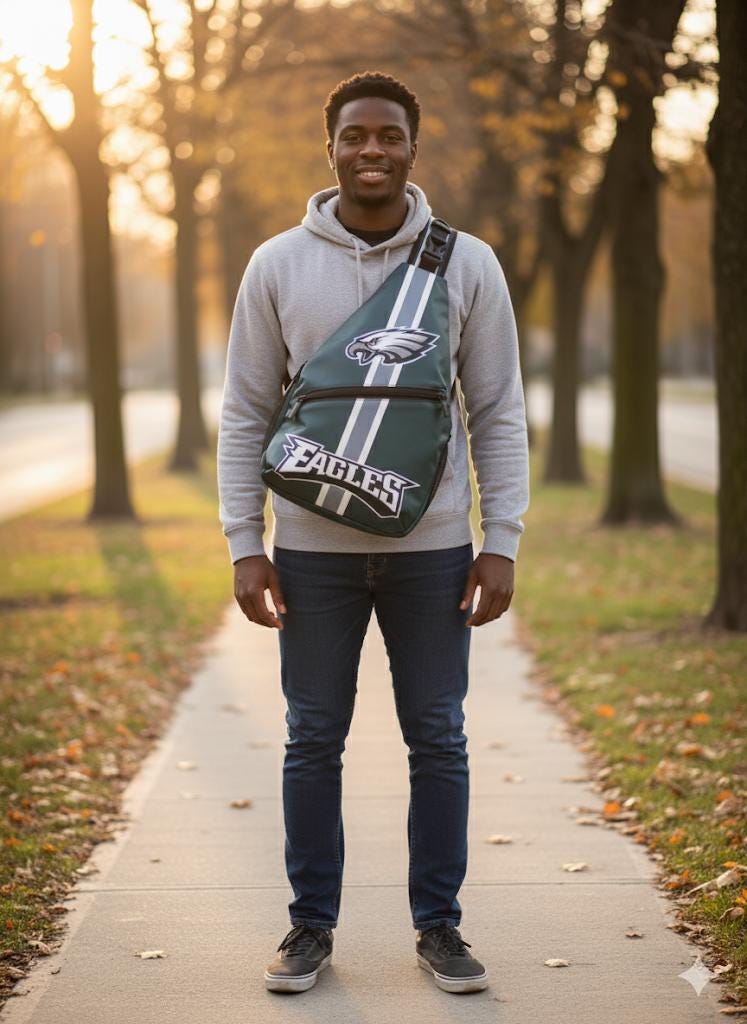 Philadelphia Eagles NFL crossbody backpack with zipper pockets, stylish Eagles travel shoulder bag