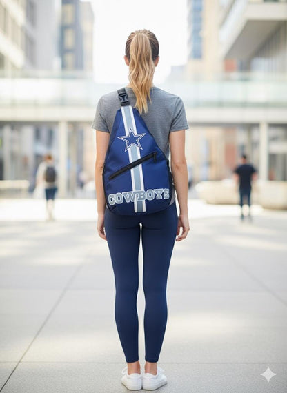 Dallas Cowboys NFL crossbody backpack with zipper pockets, navy Cowboys travel shoulder bag