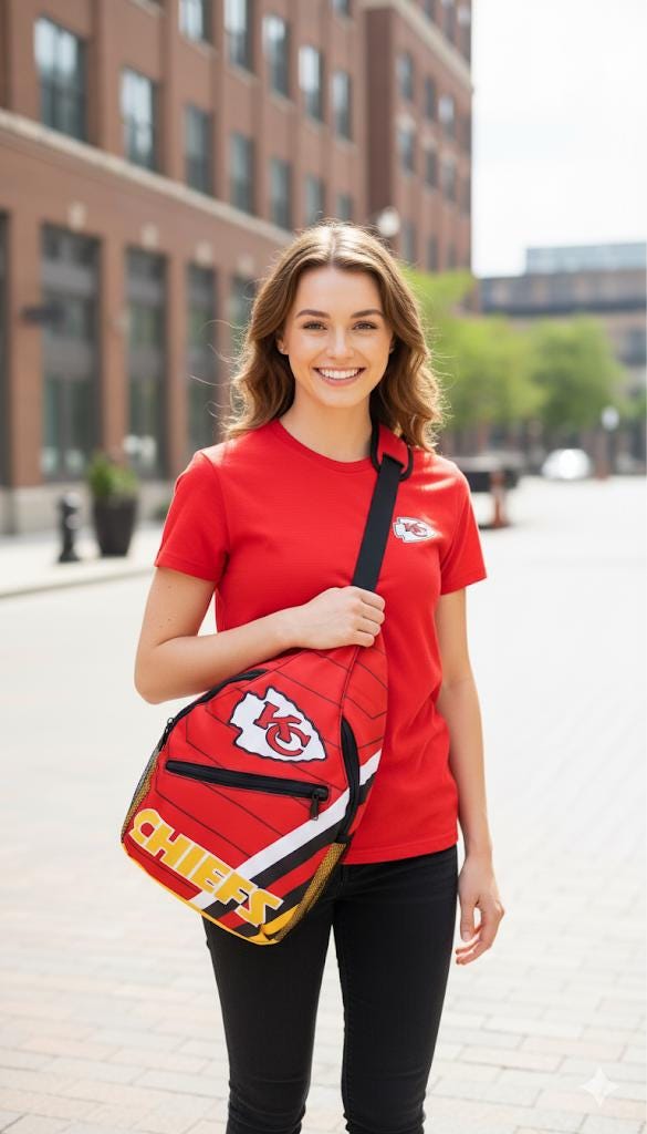 Kansas City Chiefs Shoulder Bag, Red Crossbody Sling Backpack for Game Day, Tailgating, Travel