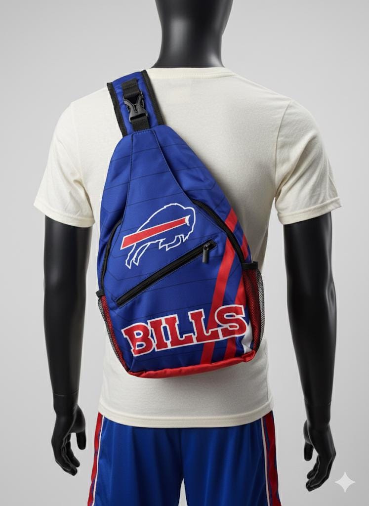 Buffalo Bills Shoulder Bag , Blue Crossbody Sling Backpack for NFL Game Day, Tailgating, Travel