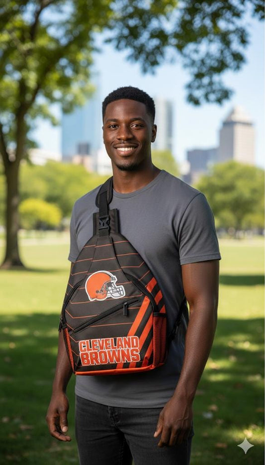 Cleveland Browns Shoulder Bag with Logo - Brown and Orange Crossbody Sling Backpack for NFL Game Day, Tailgating and Travel