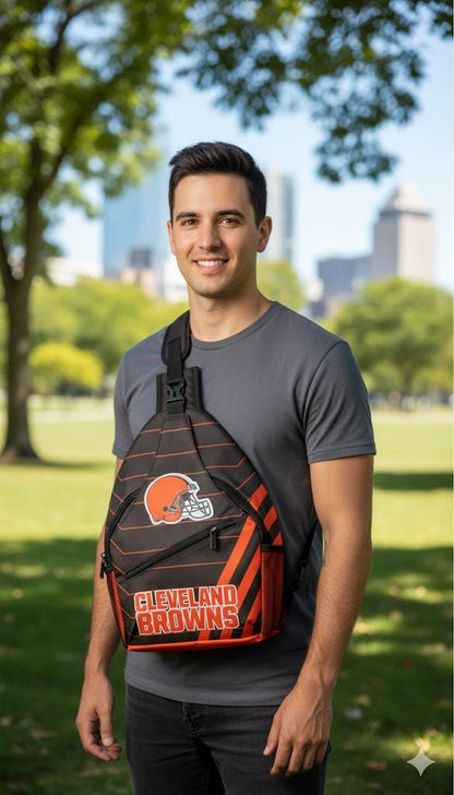 Cleveland Browns Shoulder Bag with Logo - Brown and Orange Crossbody Sling Backpack for NFL Game Day, Tailgating and Travel