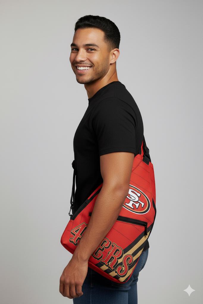 San Francisco 49ers Shoulder Bag with Team Logo, Red Crossbody Sling Backpack for NFL Game Day, Tailgating and Travel