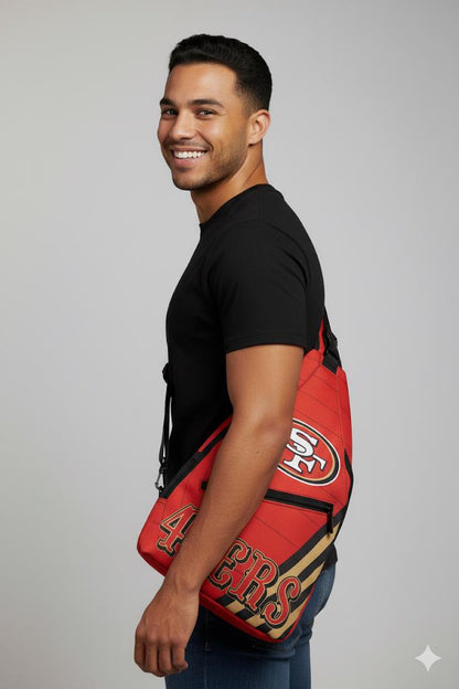 San Francisco 49ers Shoulder Bag with Team Logo, Red Crossbody Sling Backpack for NFL Game Day, Tailgating and Travel