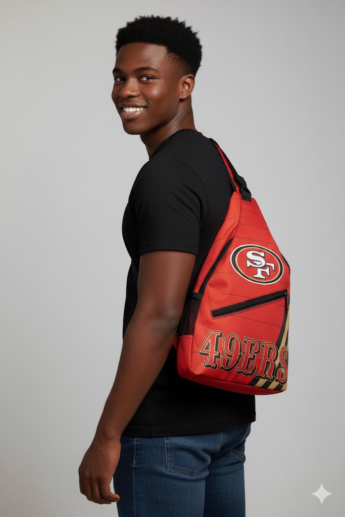 San Francisco 49ers Shoulder Bag with Team Logo, Red Crossbody Sling Backpack for NFL Game Day, Tailgating and Travel