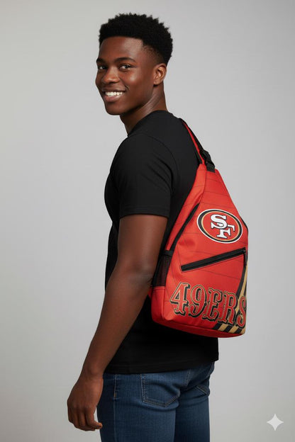 San Francisco 49ers Shoulder Bag with Team Logo, Red Crossbody Sling Backpack for NFL Game Day, Tailgating and Travel