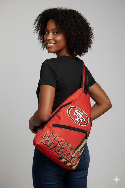 San Francisco 49ers Shoulder Bag with Team Logo, Red Crossbody Sling Backpack for NFL Game Day, Tailgating and Travel