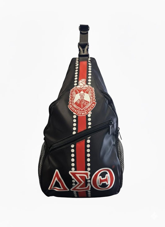Delta Sigma Theta cross body, Greek sorority crossbody backpack with secure zipper pockets, stylish DST travel shoulder bag