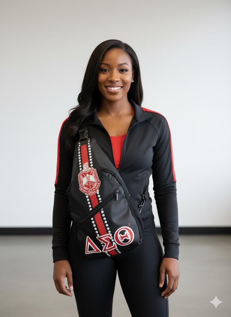 Delta Sigma Theta cross body, Greek sorority crossbody backpack with secure zipper pockets, stylish DST travel shoulder bag