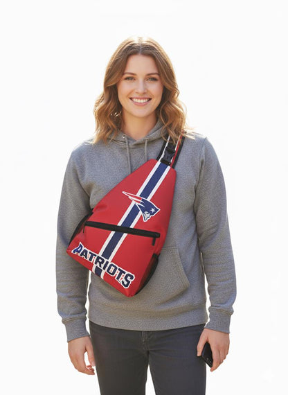 New England Patriots NFL crossbody shoulder backpack with zipper compartments, red Patriots travel bag