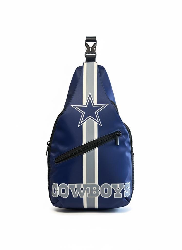 Dallas Cowboys NFL crossbody backpack with zipper pockets, navy Cowboys travel shoulder bag
