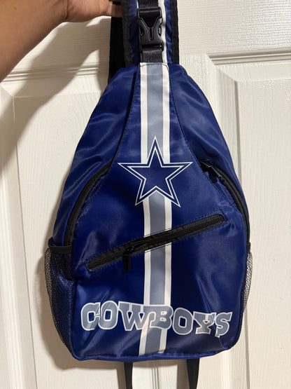 Dallas Cowboys NFL crossbody backpack with zipper pockets, navy Cowboys travel shoulder bag