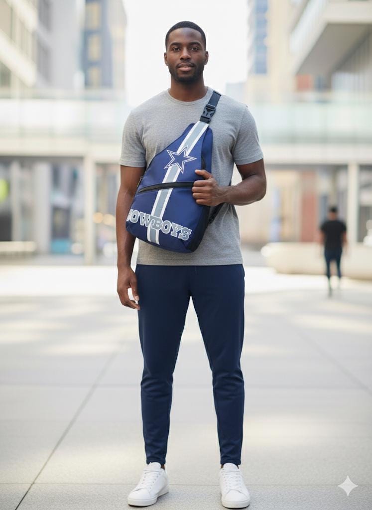 Dallas Cowboys NFL crossbody backpack with zipper pockets, navy Cowboys travel shoulder bag